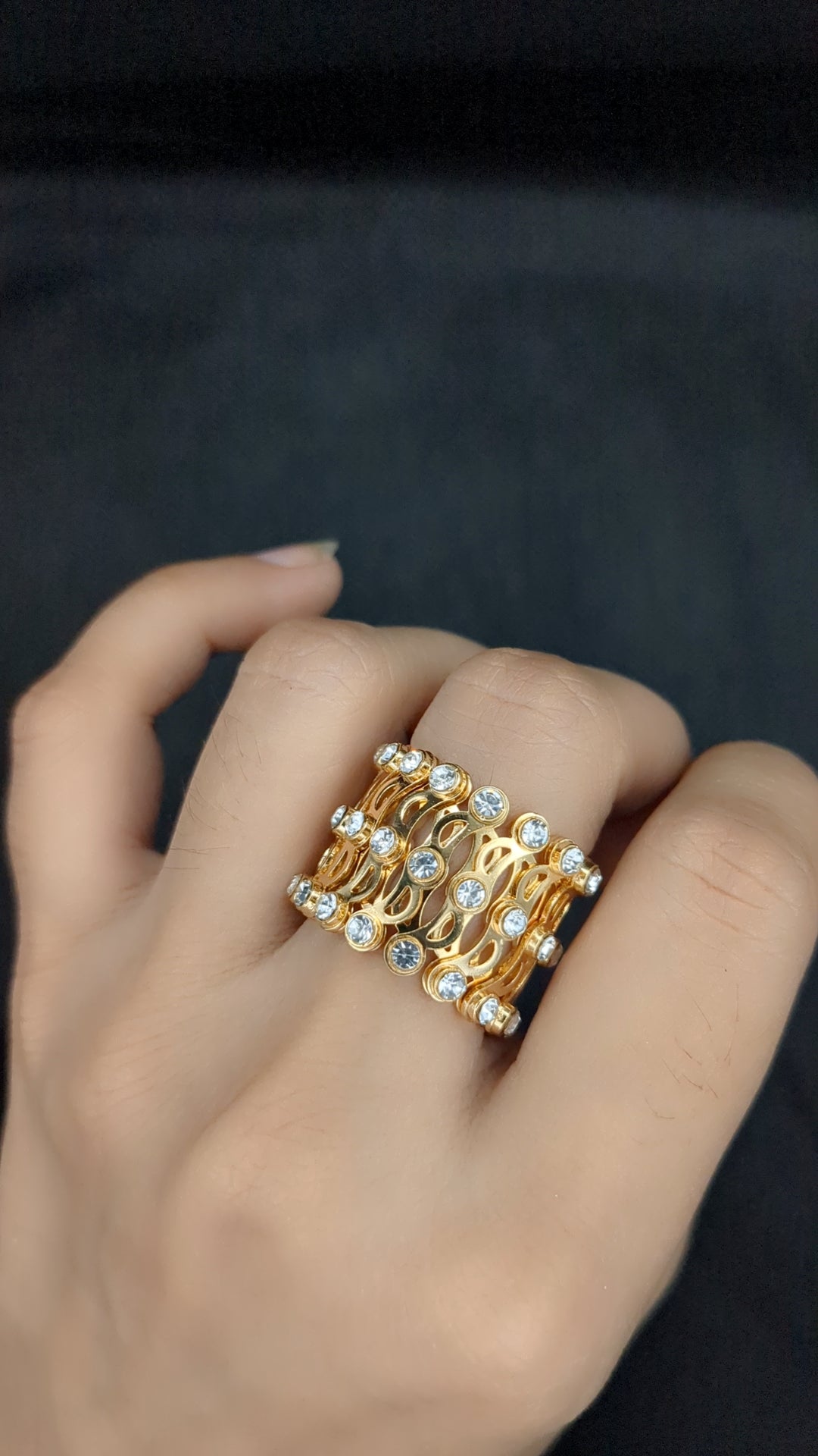 2 in 1 Adjustable Ring Bracelet, Ring+Bracelet,Trendy Stainless Steel Ring & Bracelet Set – Gold Plated & Silver Plated, Adjustable, Rhinestone Fashion Jewellery for Women & Girls"