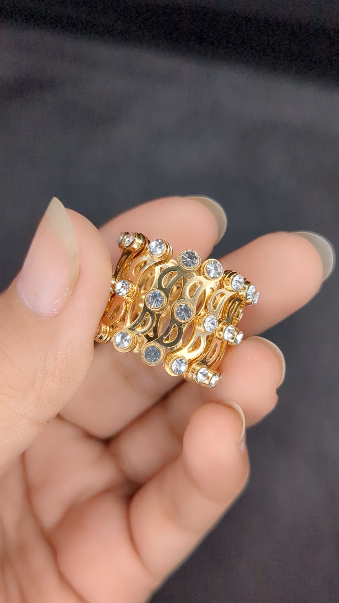 2 in 1 Adjustable Ring Bracelet, Ring+Bracelet,Trendy Stainless Steel Ring & Bracelet Set – Gold Plated & Silver Plated, Adjustable, Rhinestone Fashion Jewellery for Women & Girls"