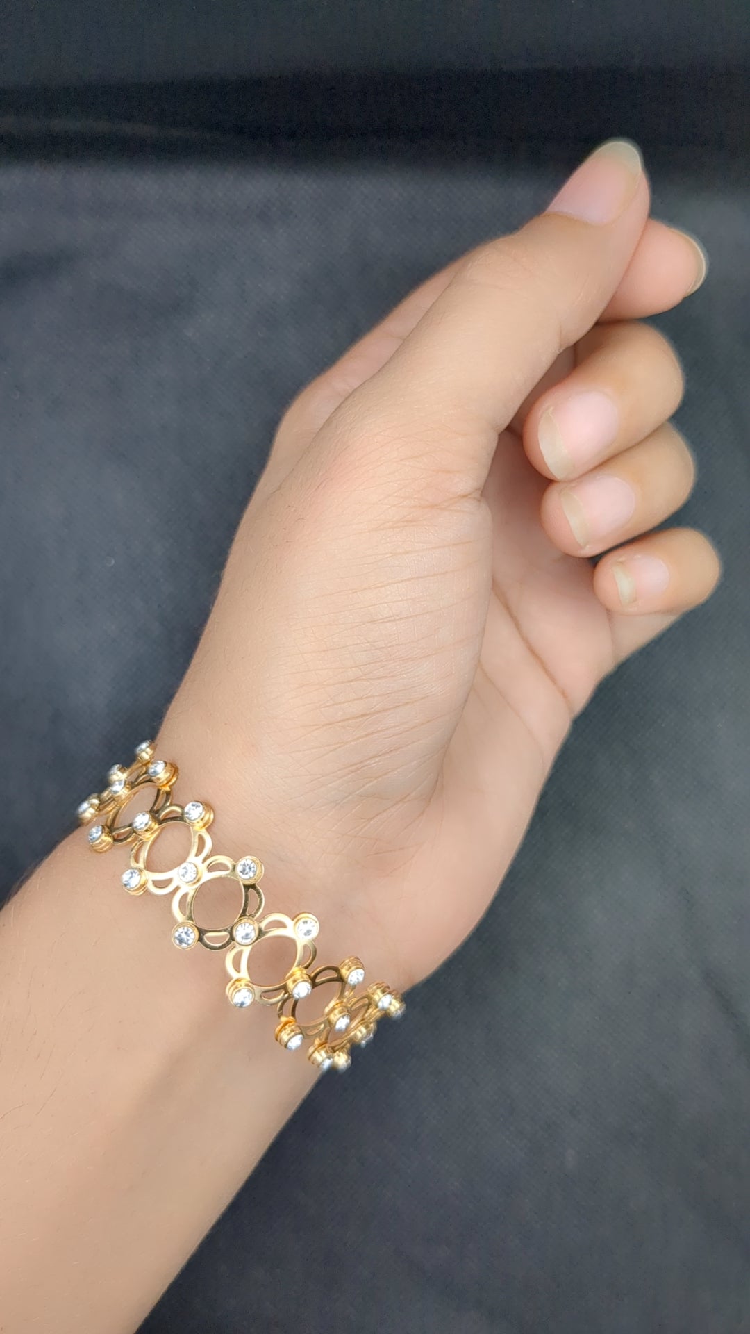 2 in 1 Adjustable Ring Bracelet, Ring+Bracelet,Trendy Stainless Steel Ring & Bracelet Set – Gold Plated & Silver Plated, Adjustable, Rhinestone Fashion Jewellery for Women & Girls"