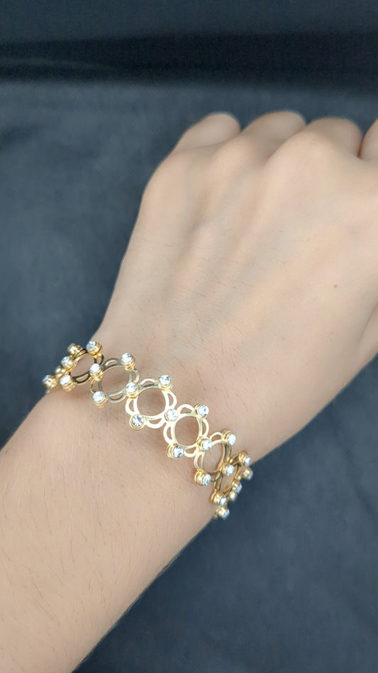 2 in 1 Adjustable Ring Bracelet, Ring+Bracelet,Trendy Stainless Steel Ring & Bracelet Set – Gold Plated & Silver Plated, Adjustable, Rhinestone Fashion Jewellery for Women & Girls"